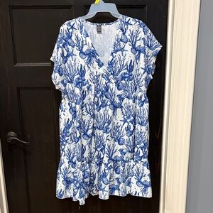 SHEIN Blue and White Ocean Print Dress